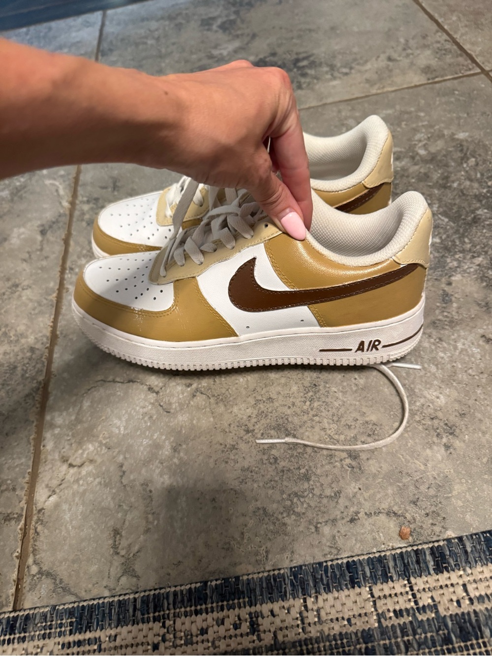Nike Low Top Sneakers in White, Tan & Brown- custom painted